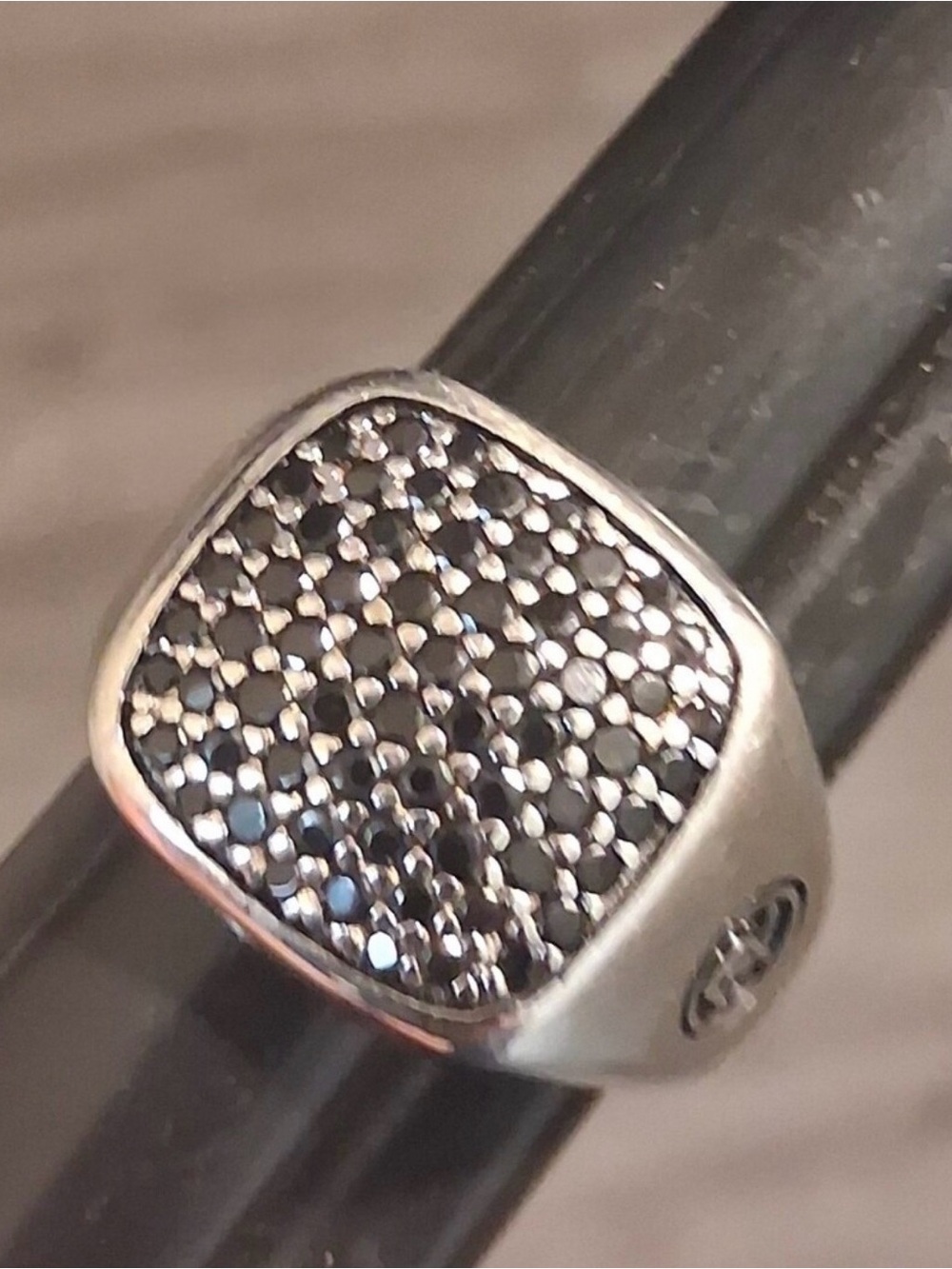 David Yurman Silver-Tone Ring with Black Pavé Top